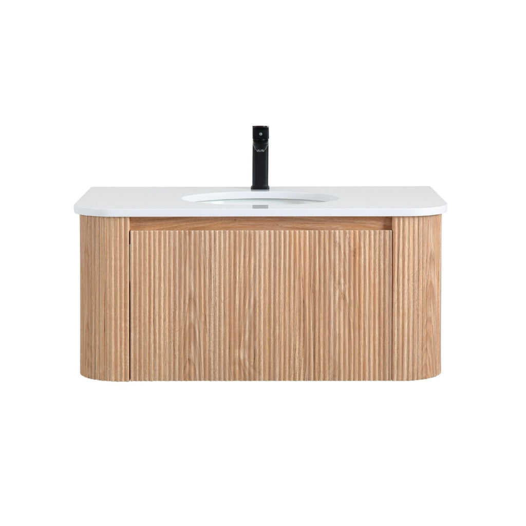 Arcora - Wall Mounted Bathroom Vanity With Curved Design - Natural Wood