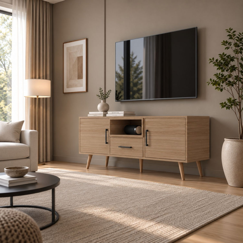 TV Stand For TVs Up To 60" With 2 Doors, 1 Drawer And 1 Open Shelf - Walnut
