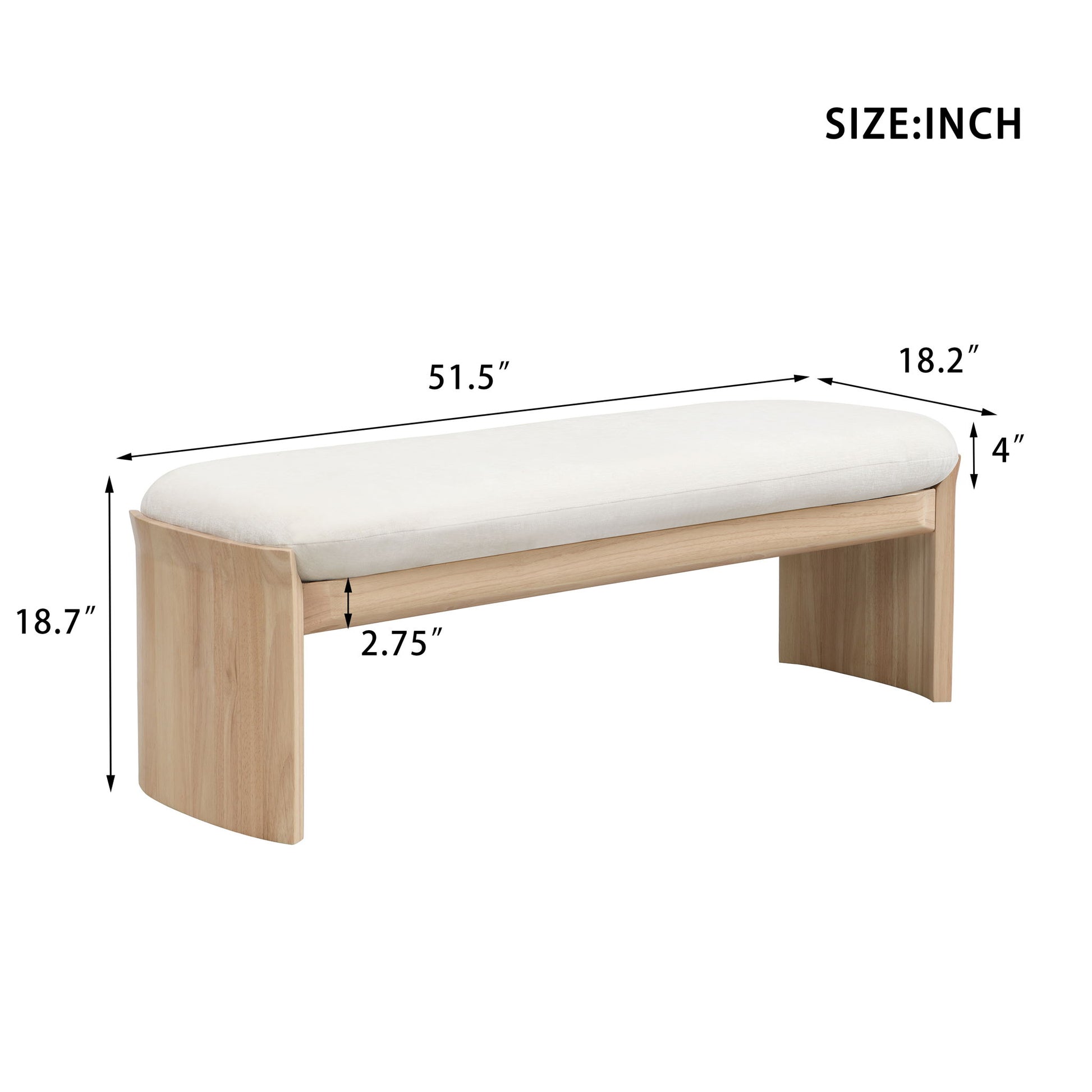 Footstool With Soft Cushion For Living Room - Beige / Natural