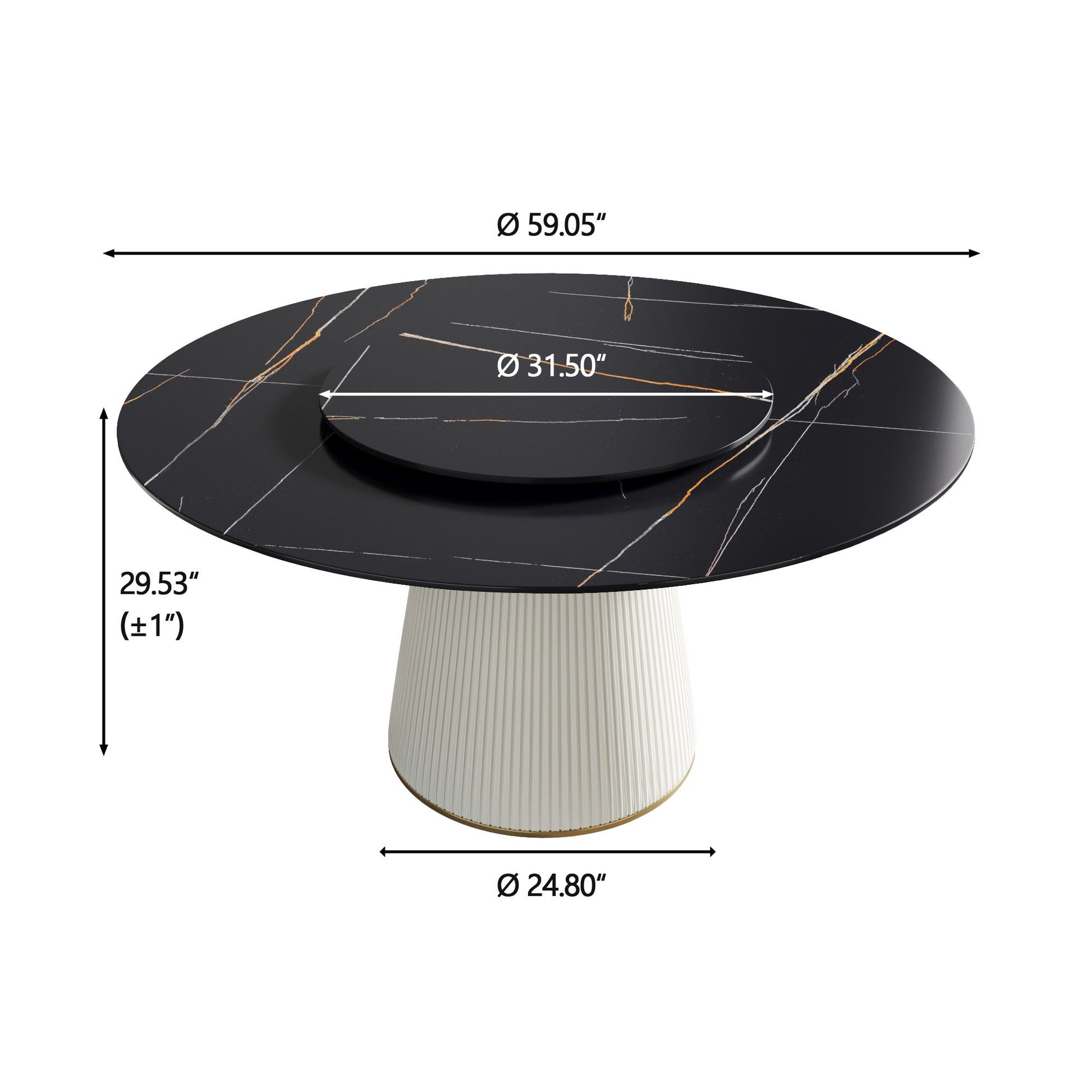 Modern Artificial Stone Round Plywood Base Dining Table, Can Accommodate 8 People Artificial Stone Turntable (Not Including Chairs) - Black / Beige