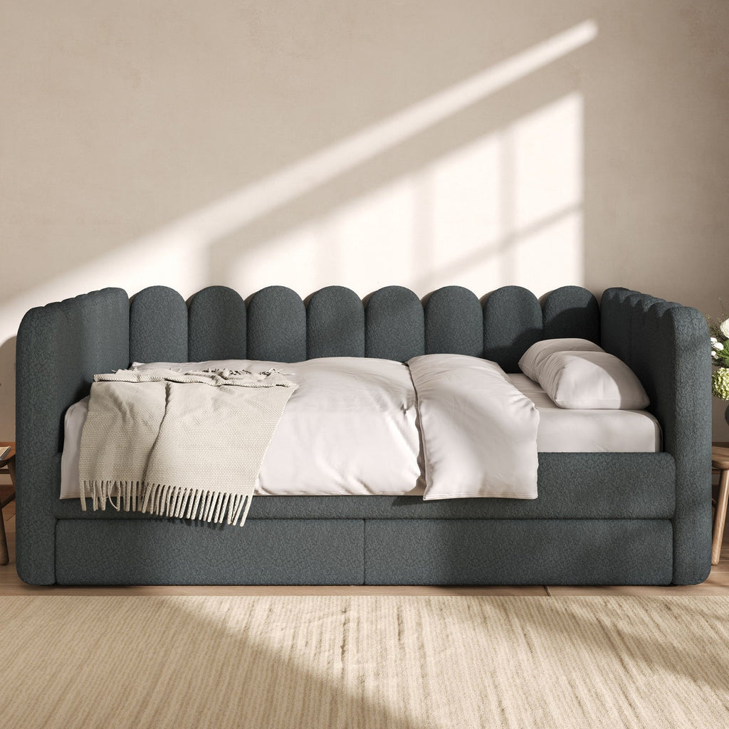 Upholstered Daybed With Curved Ribbed Panel Design
