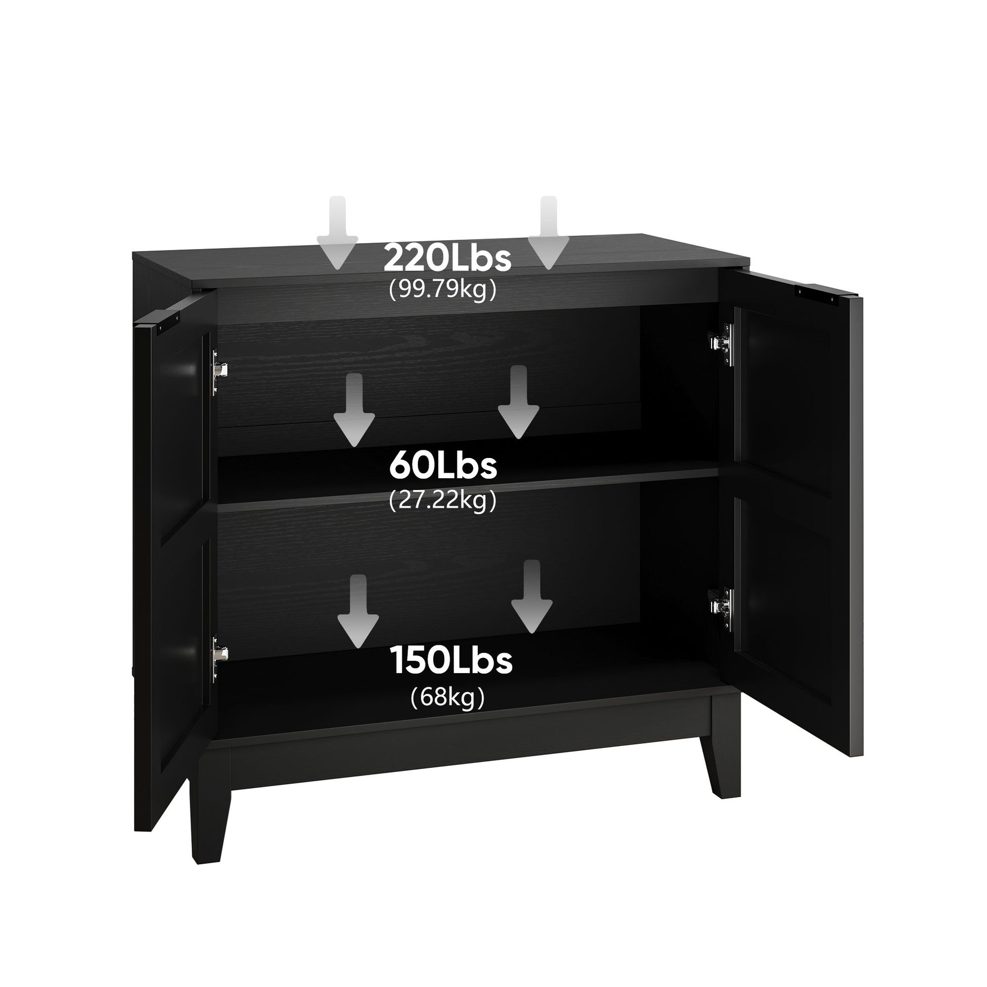 Vintage Carved Buffet Cabinet With Adjustable Shelves, Wooden Decorative Sideboard - Black