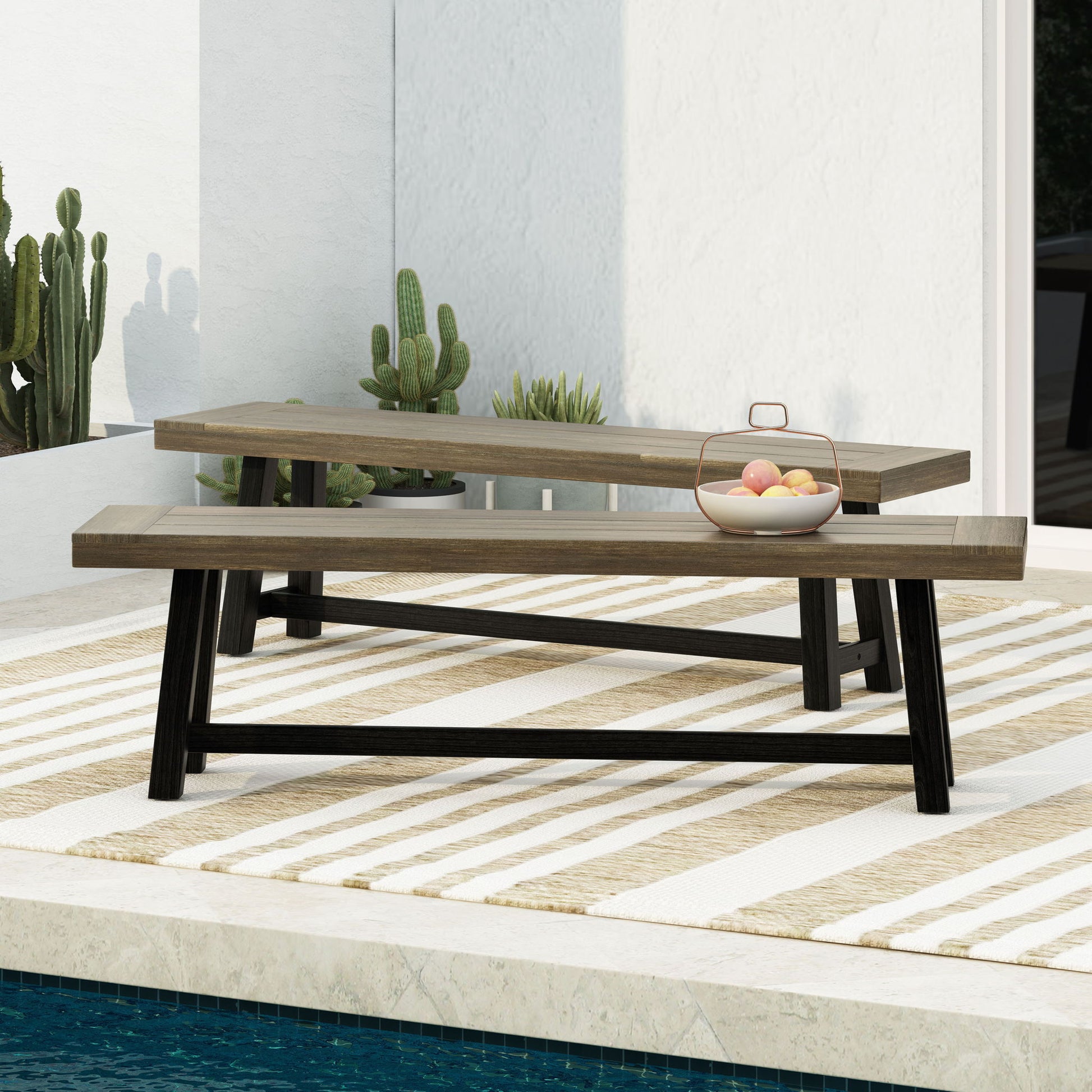 Cloud - Outdoor Bench With Acacia Wood Frame And Slat Panel Design