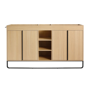 58" Freestanding Bathroom Cabinet With 4 Soft Close Doors & 3 Open Racks (Vanity Only, No Sink) - Oak