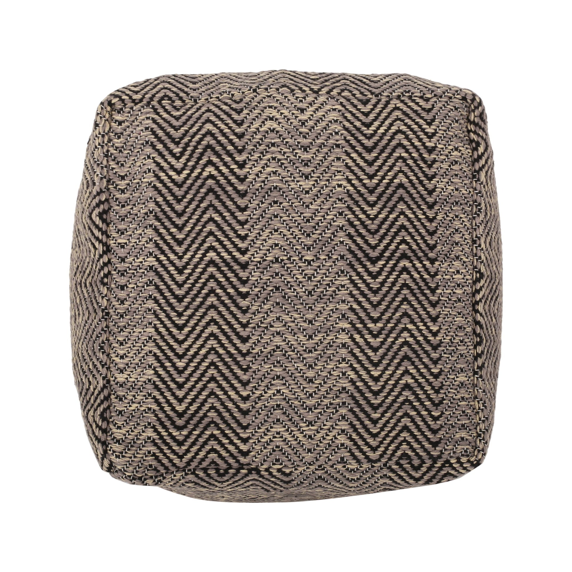 Barracuda - Handcrafted Cotton Pouf With Chevron Pattern - Brown / Beige