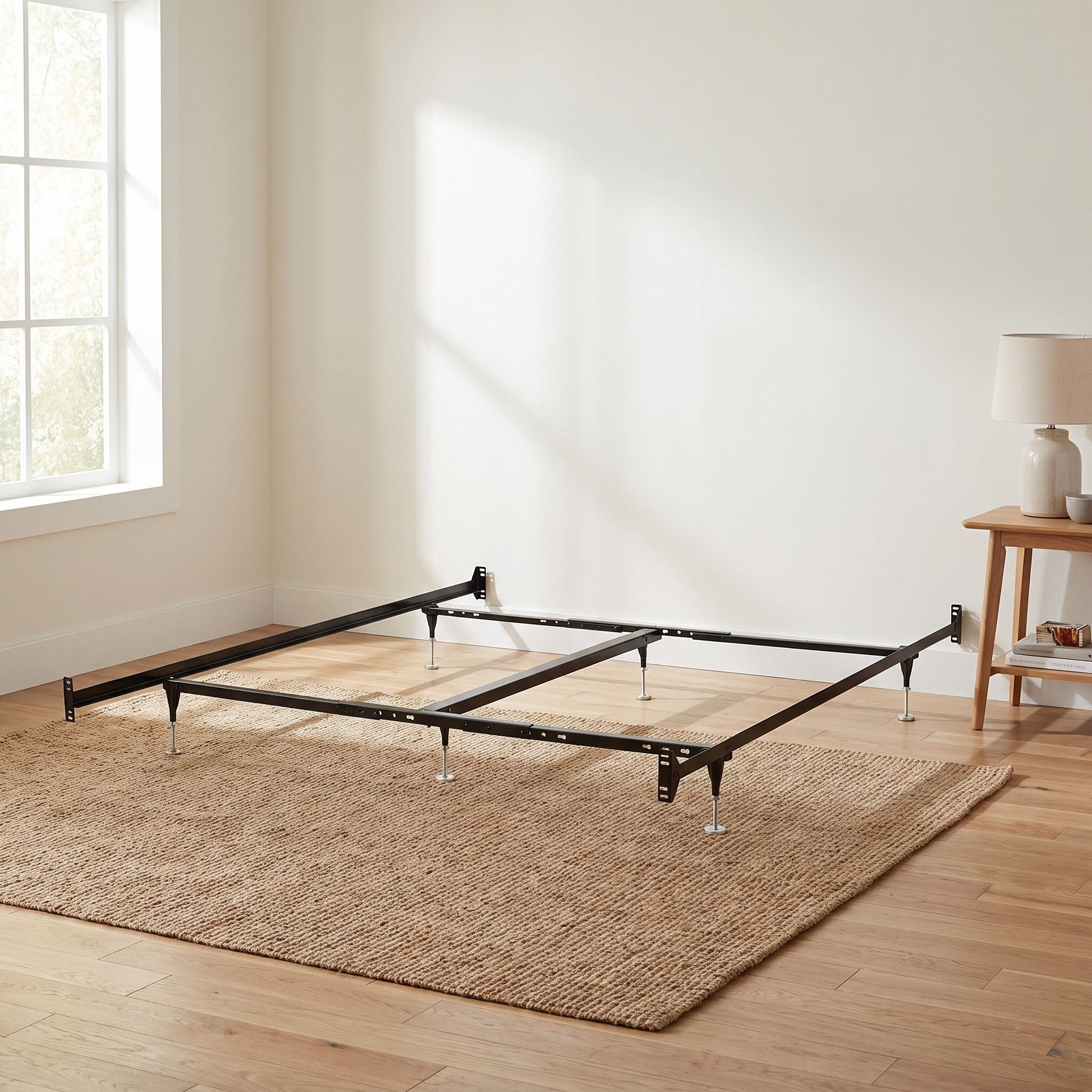 Adams - Queen / Eastern King Bolt On Bed Frame With Reinforced Center Beam, Adjustable Legs - Black