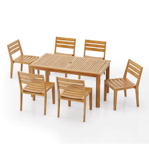 Outdoor 7 Pieces Expandable Dining Set With Umbrella Hole - Teak