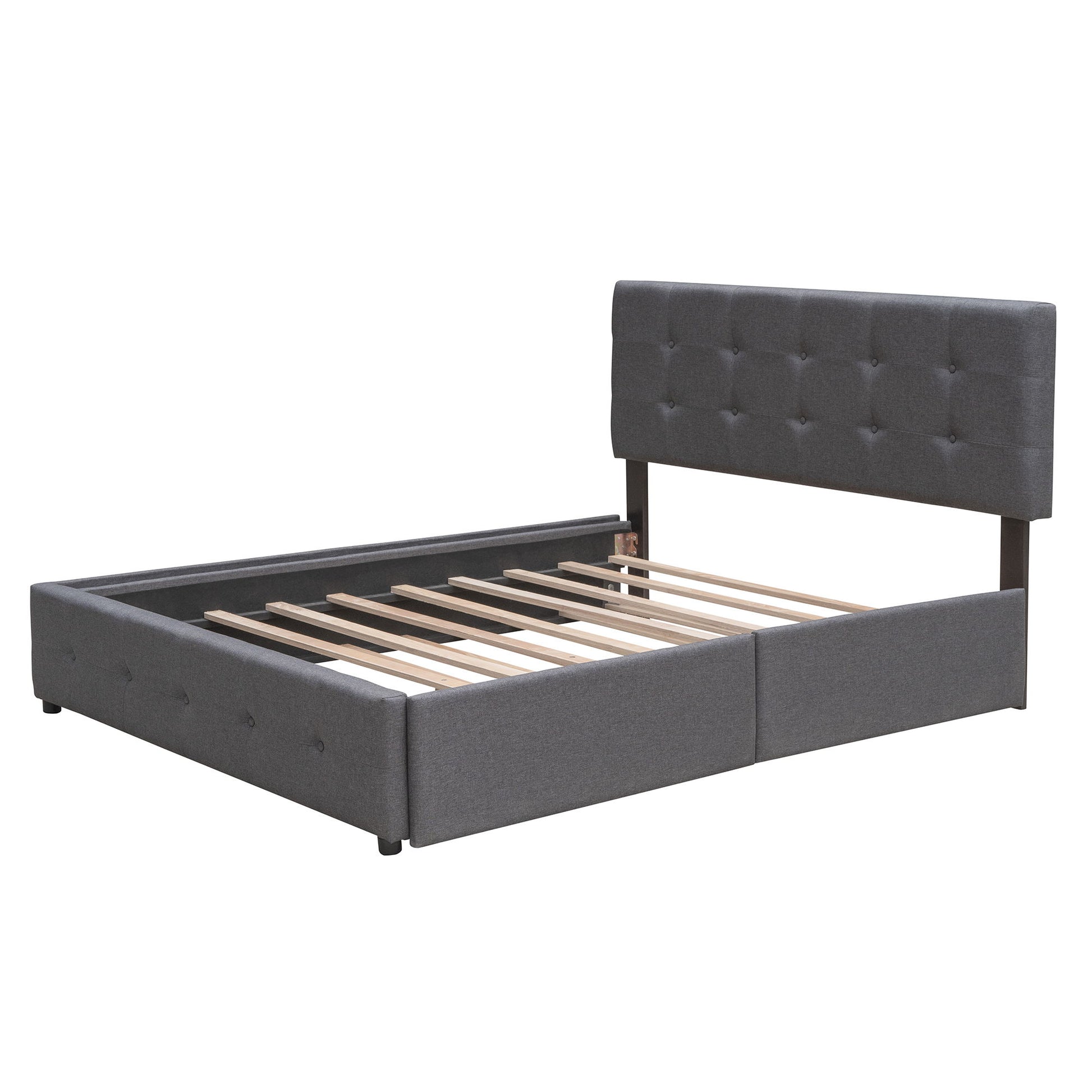 Upholstered Platform Bed With Classic Headboard And Drawers, No Box Spring Needed