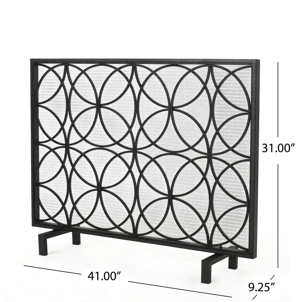 Thayer - Single Panel Iron Fireplace Screen With Geometric Design
