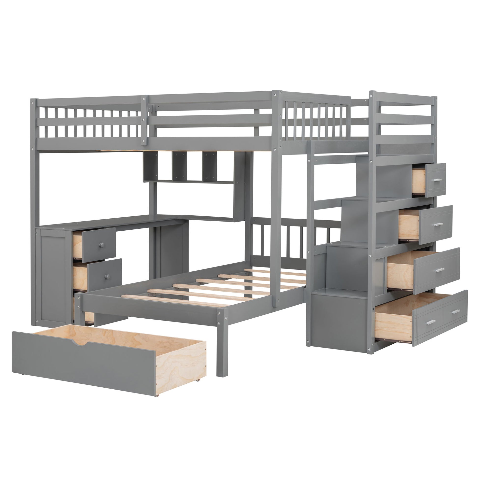 Bunk Bed With Desk, Drawers And Shelves