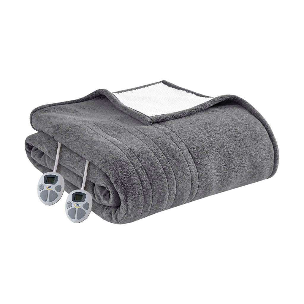 Fleece to Sherpa - King Comfort Heated Blanket - Dark Gray