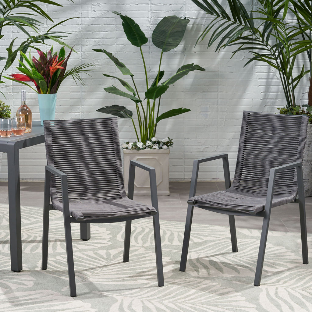 Outdoor Modern Aluminum Dining Chair Set With Rope Sea (Set of 2)