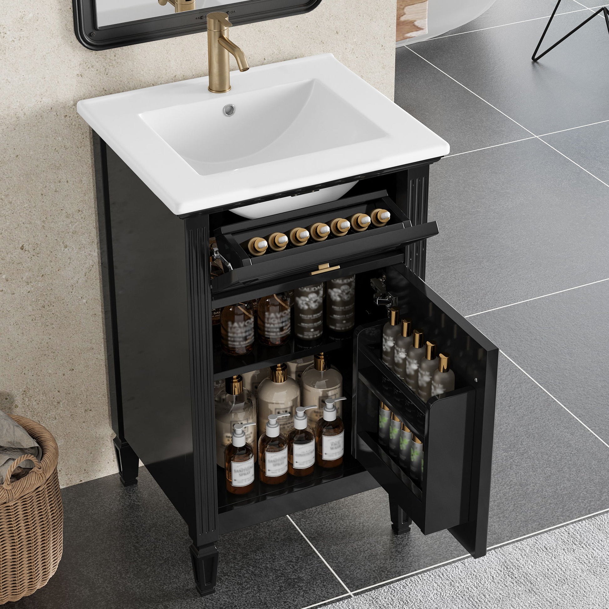 Bathroom Vanity With Sink, Adjustable Shelf, Tilt-Out Drawer