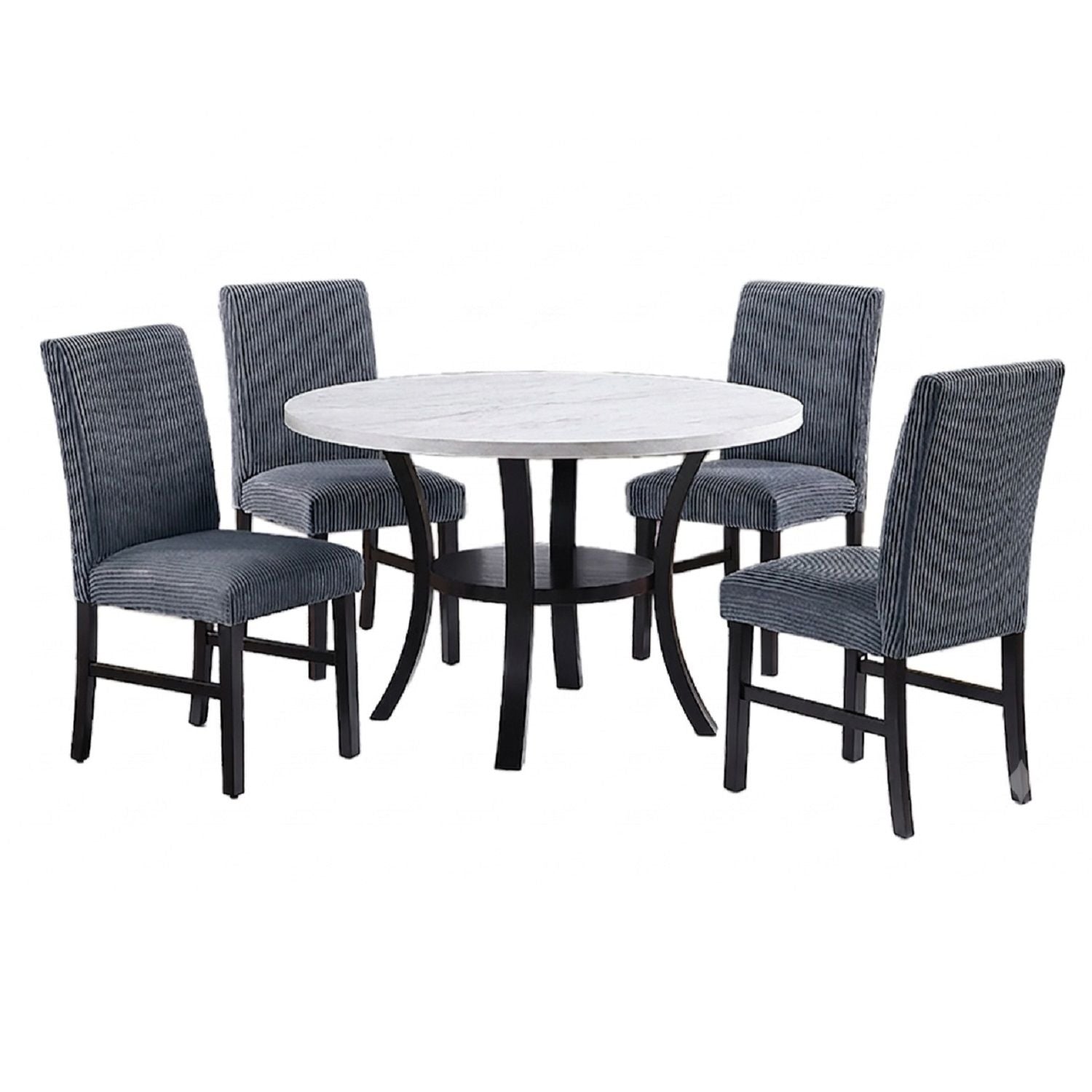 5 Piece Dining Set Chairs, Table With Lower Shelf - Black / Dark Gray / White