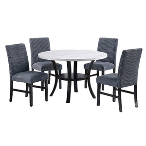 5 Piece Dining Set Chairs, Table With Lower Shelf - Black / Dark Gray / White
