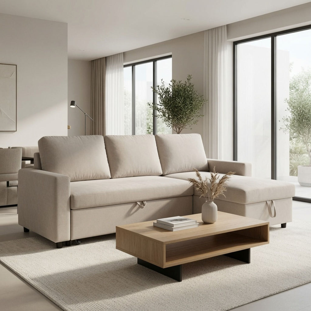 L - Shaped Convertible Sofa Bed With Storage Chaise