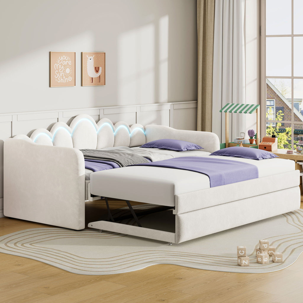 Upholstered Daybed With Adjustable LED Trundle