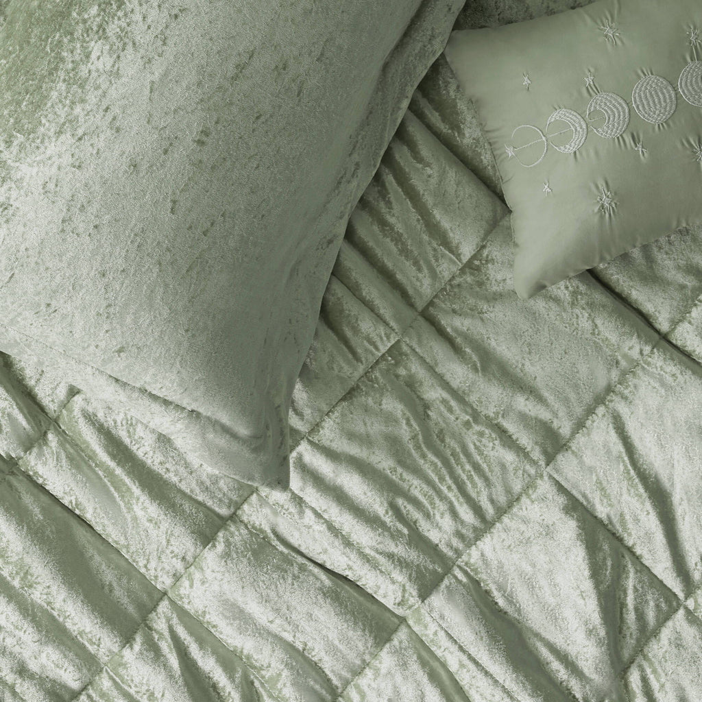Felicia - Velvet Duvet Cover Set With Throw Pillow - Green