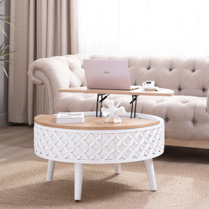 Round Coffee Table With Storage - White / Light Oak
