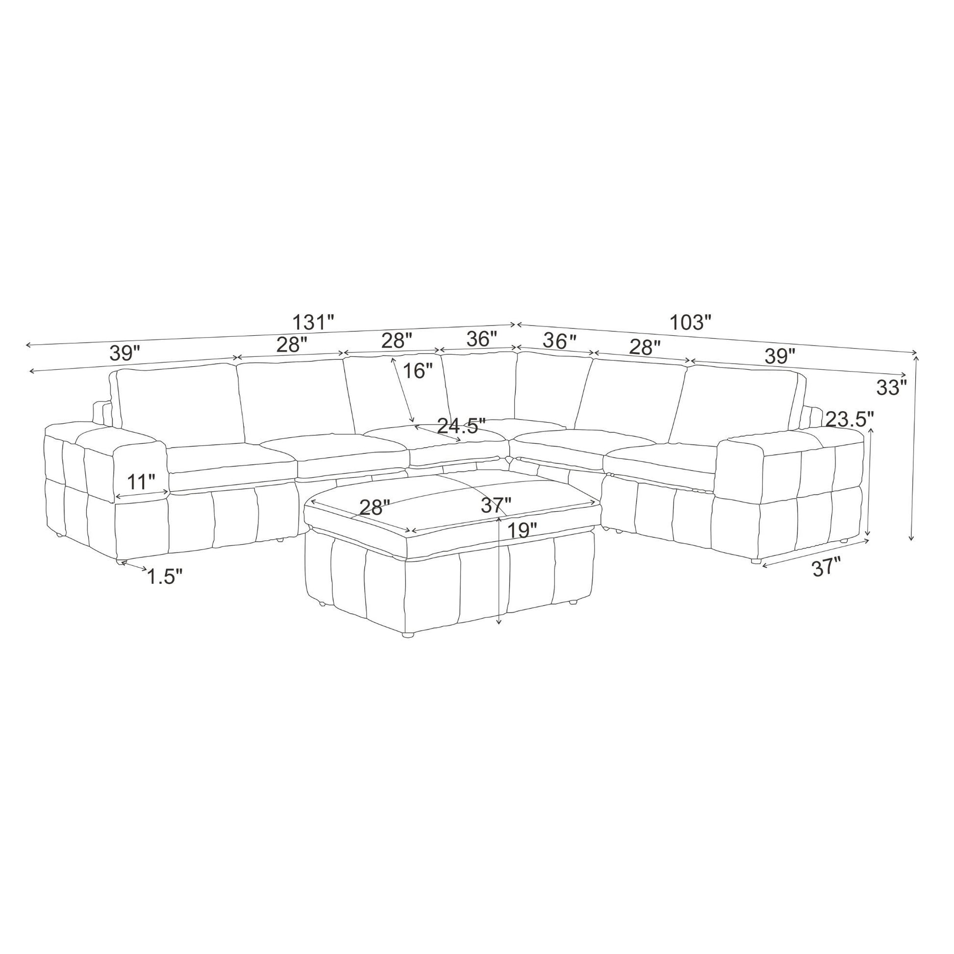 Large Square Arms Modular Sectional