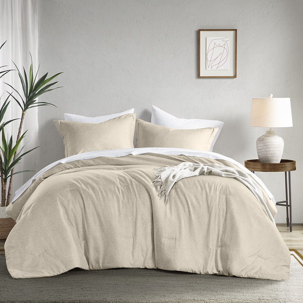 Camden - King/California King Chambray Print Solid Comforter Set - Neutral