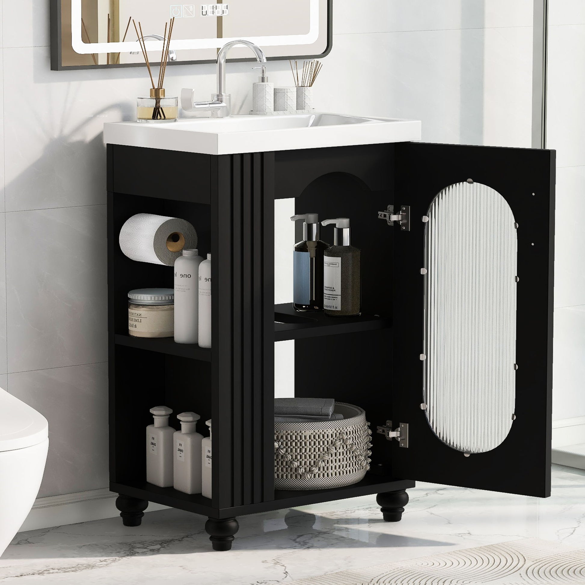 Modern Bathroom Vanity With Sink, Adjustable 2 Tier Shelf