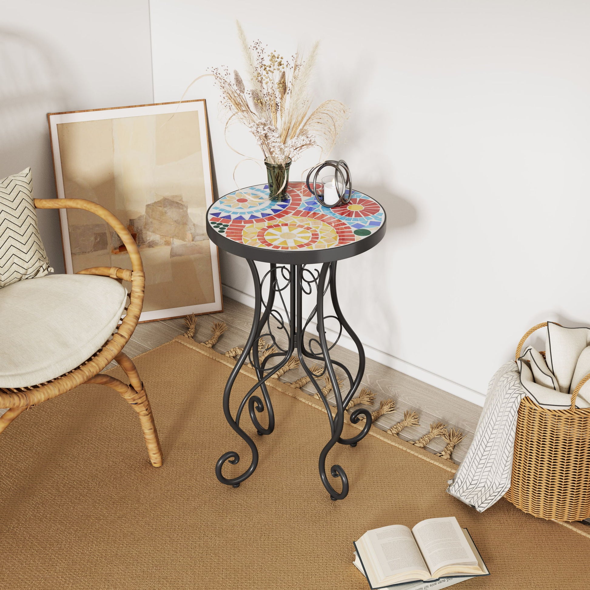 Colorful Outdoor Side Table With Ceramic Tile Top