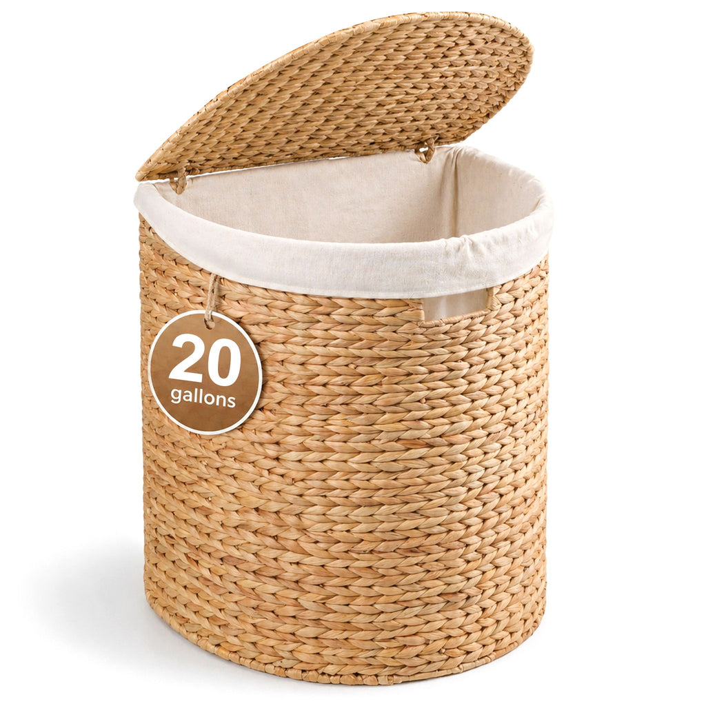 Half Oval Laundry Hamper With Lid - Light Brown
