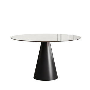 Round Dining Table & Tempered Glass Top - Black / Brown
