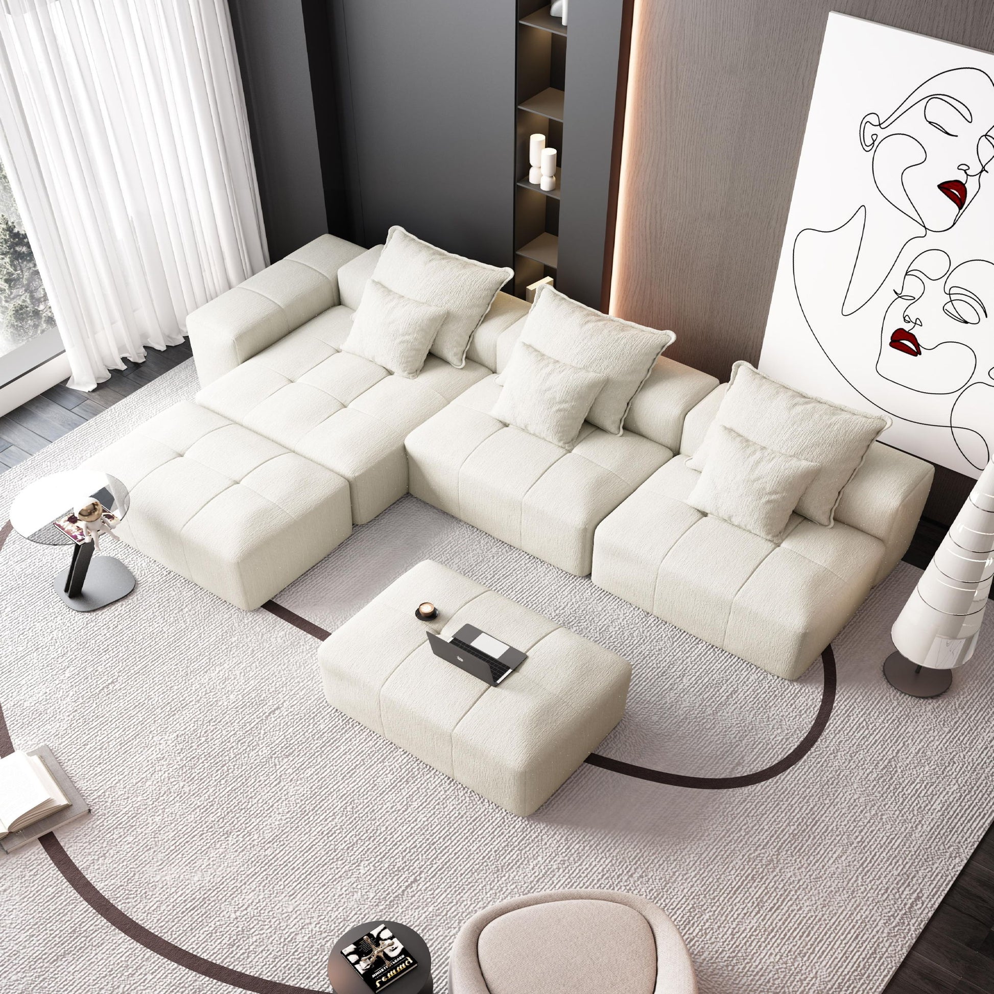 Modern Oversized Diy Combination Modular Sectional Sofa With Pillows