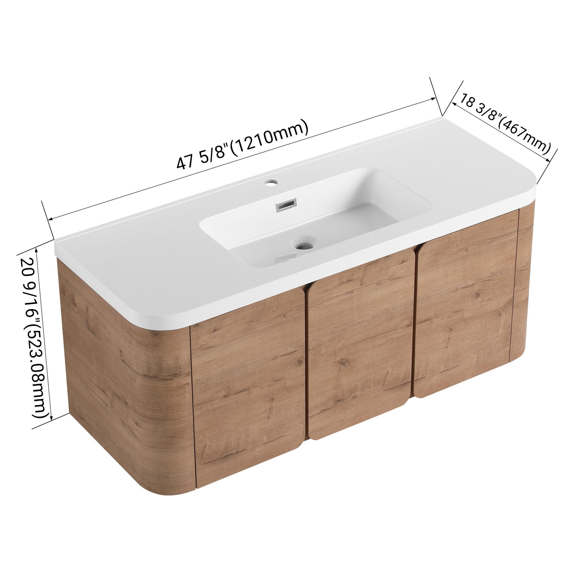 Wall Mounted Bathroom Vanity With Sink, 3 Soft Close Doors