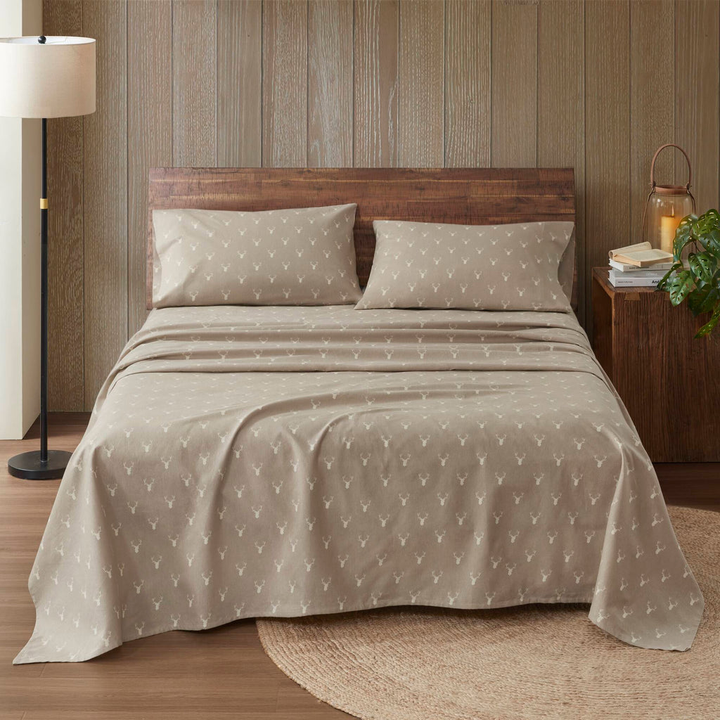 Flannel - Queen 100% Flannel Printed Sheet Set - Stag Head