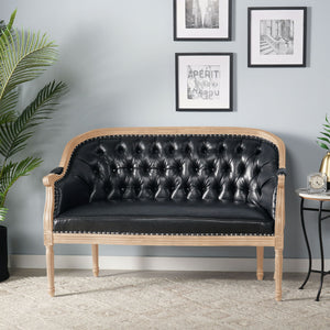 French Country Chesterfield Style Tufted Loveseat - Black