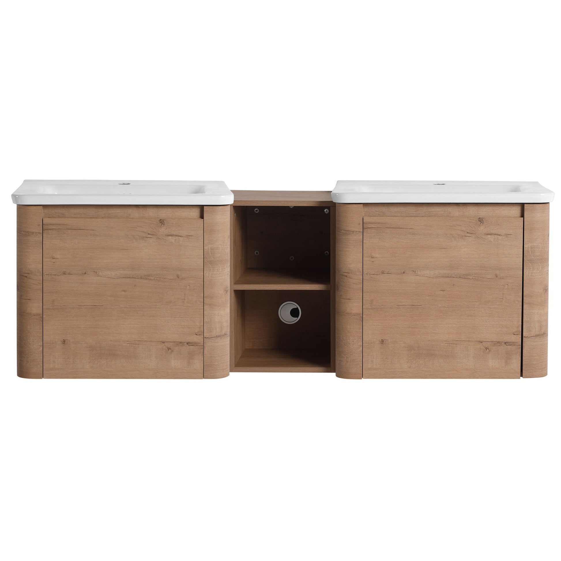 Wall Mounted Bathroom Vanity With Sink And Storage Shelves, Soft Close Doors