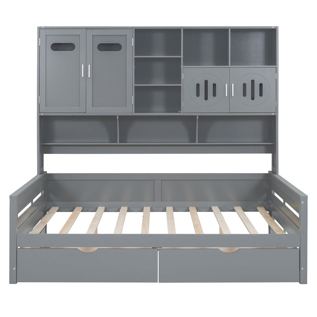 Daybed With All-In-One Cabinet And Shelf