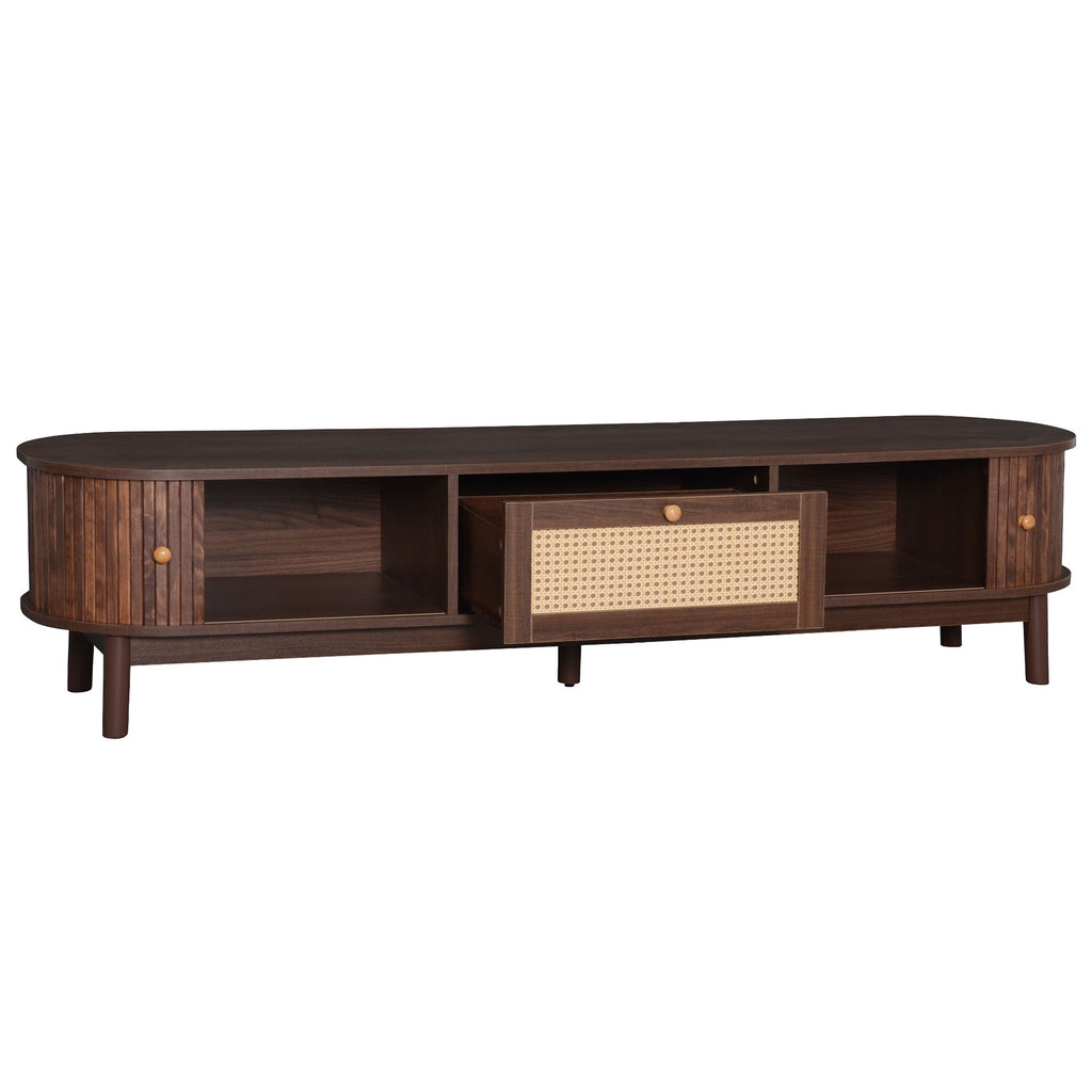 TV Stand For 75" TVs With Drawer, 1 Drawer And 2 Sliding-Door Cabinets - Dark Brown