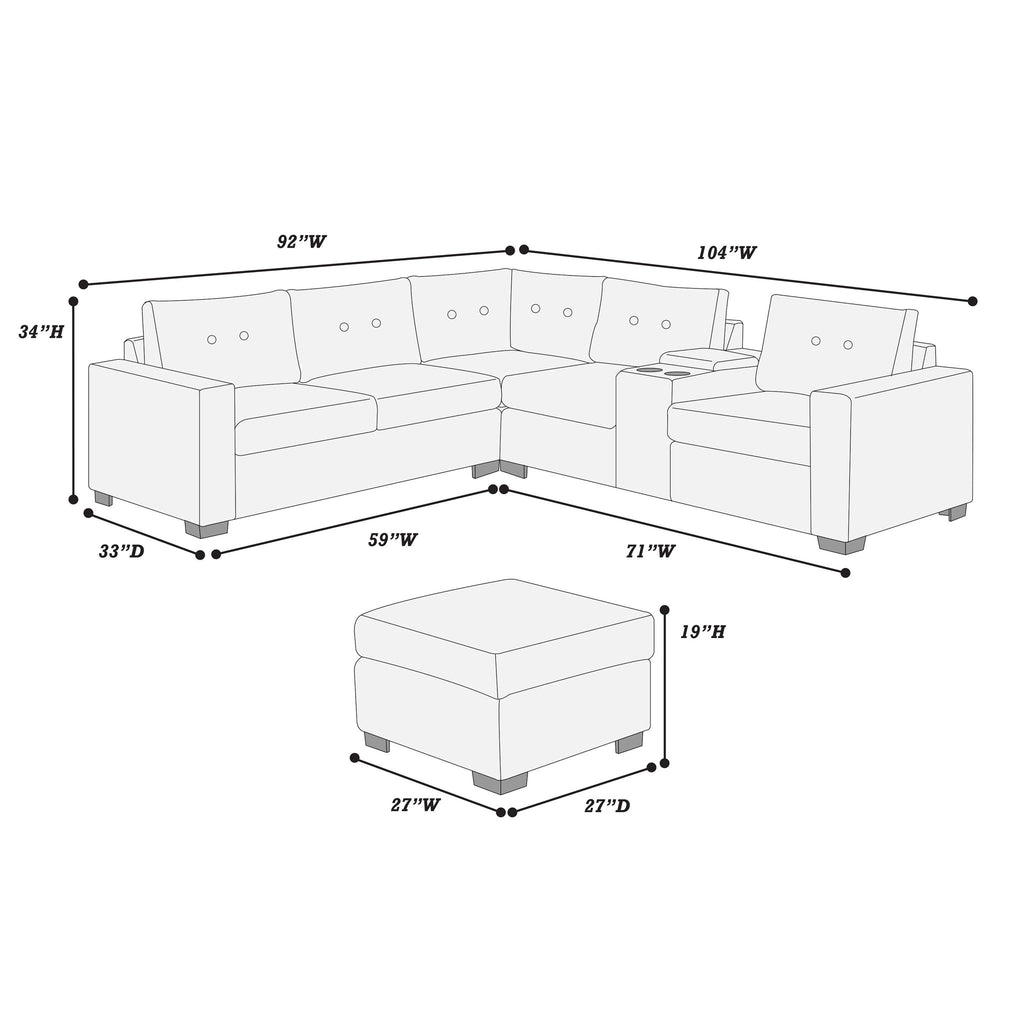 Sectional Set With Reversible Loveseat, USB Console, Corner Wedge & Ottoman