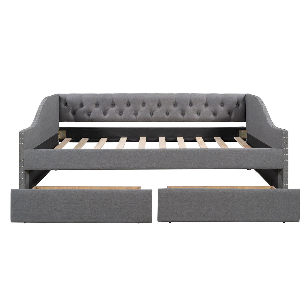 Upholstered Daybed With Two Drawers, Wood Slat Support