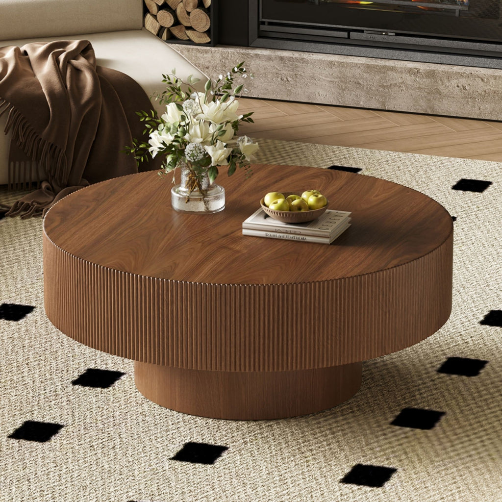Elegant Round Coffee Table With Thick Tabletop