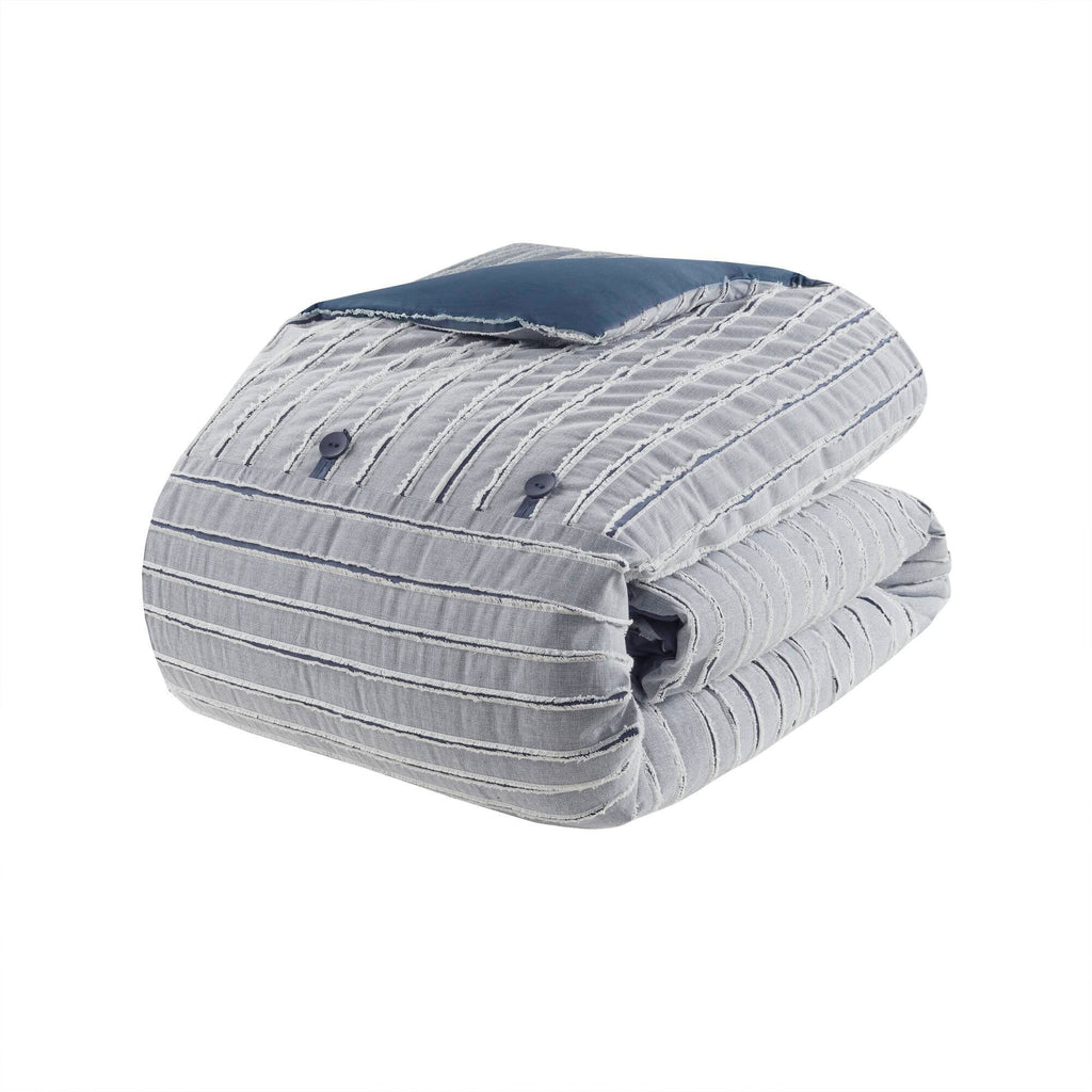 Essence - Oversized Cotton Clipped Jacquard Comforter Set With Euro Shams and Throw Pillows - Light Blue