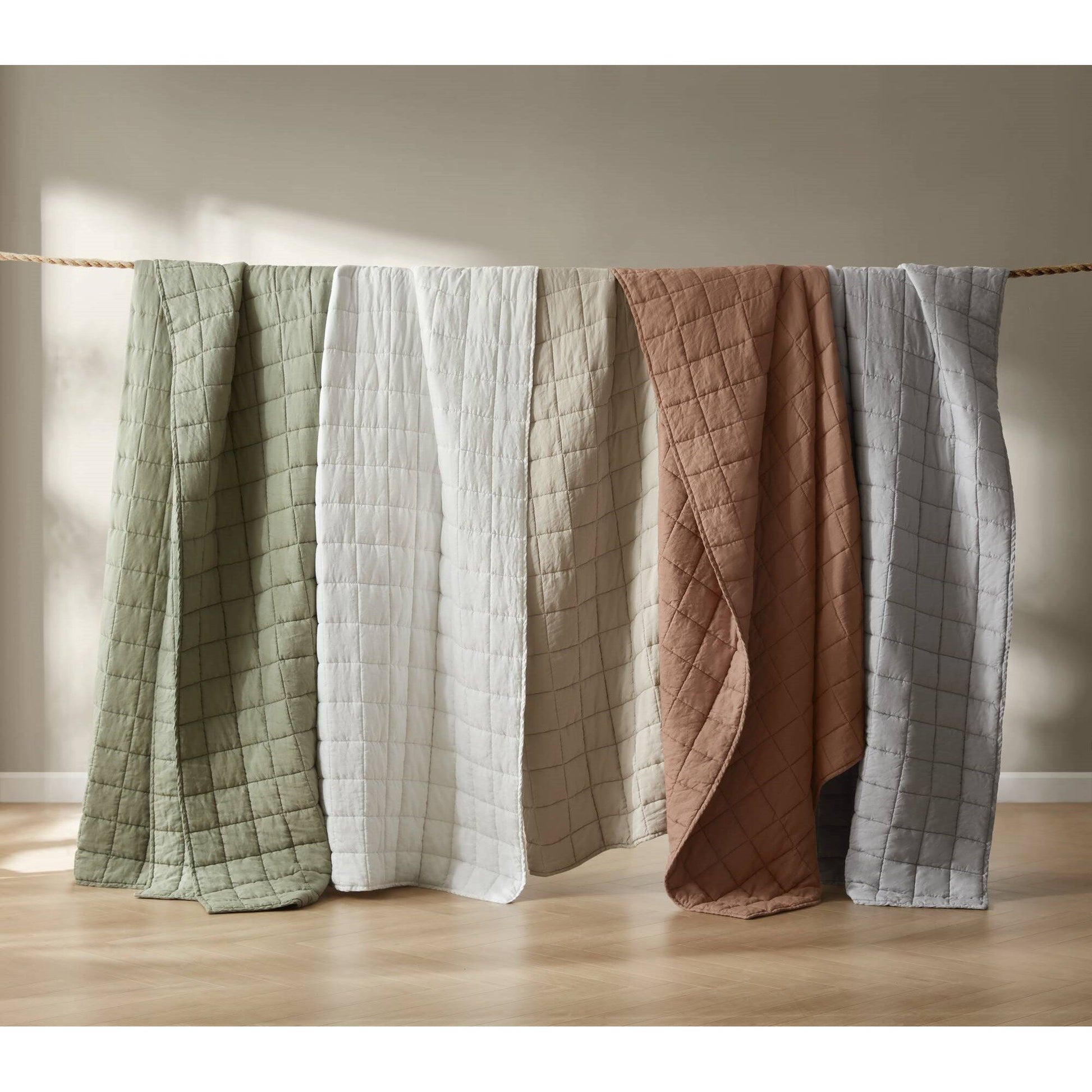 100% Linen - King/California King Linen Garment Washed Quilt Set - Clay
