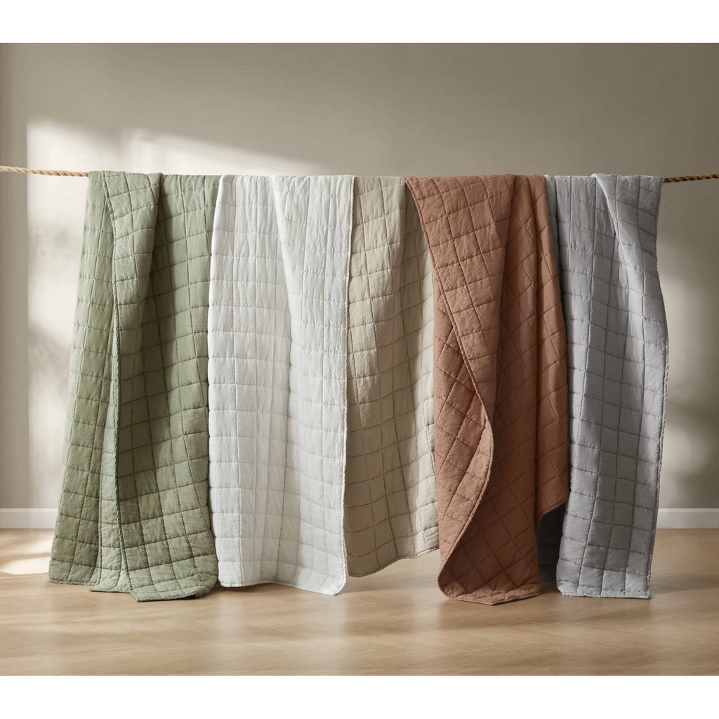 100% Linen - Full/Queen Linen Garment Washed Quilt Set - Clay
