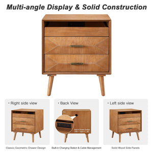 Nightstand With Charging Station, 2 Drawers And Open Shelf, USB / Type C Ports