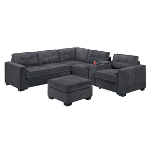 Sectional Set With Reversible Loveseat, USB Console, Corner Wedge & Ottoman