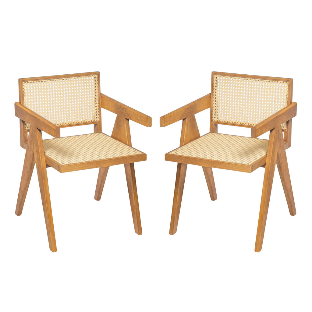 Chandigarh Arm Dining Chair With Natural Cane Design (Set of 2)