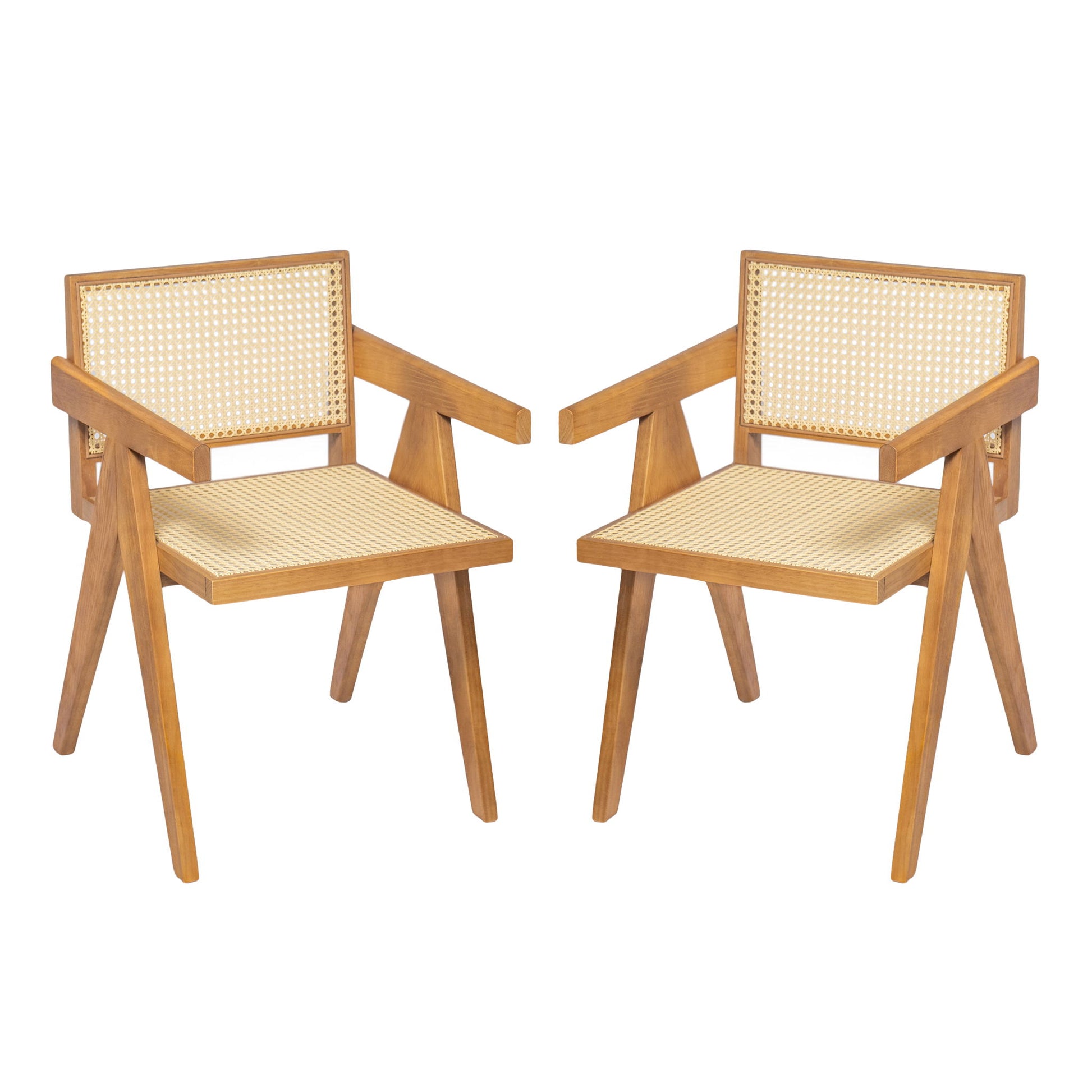 Chandigarh Arm Dining Chair With Natural Cane Design (Set of 2)