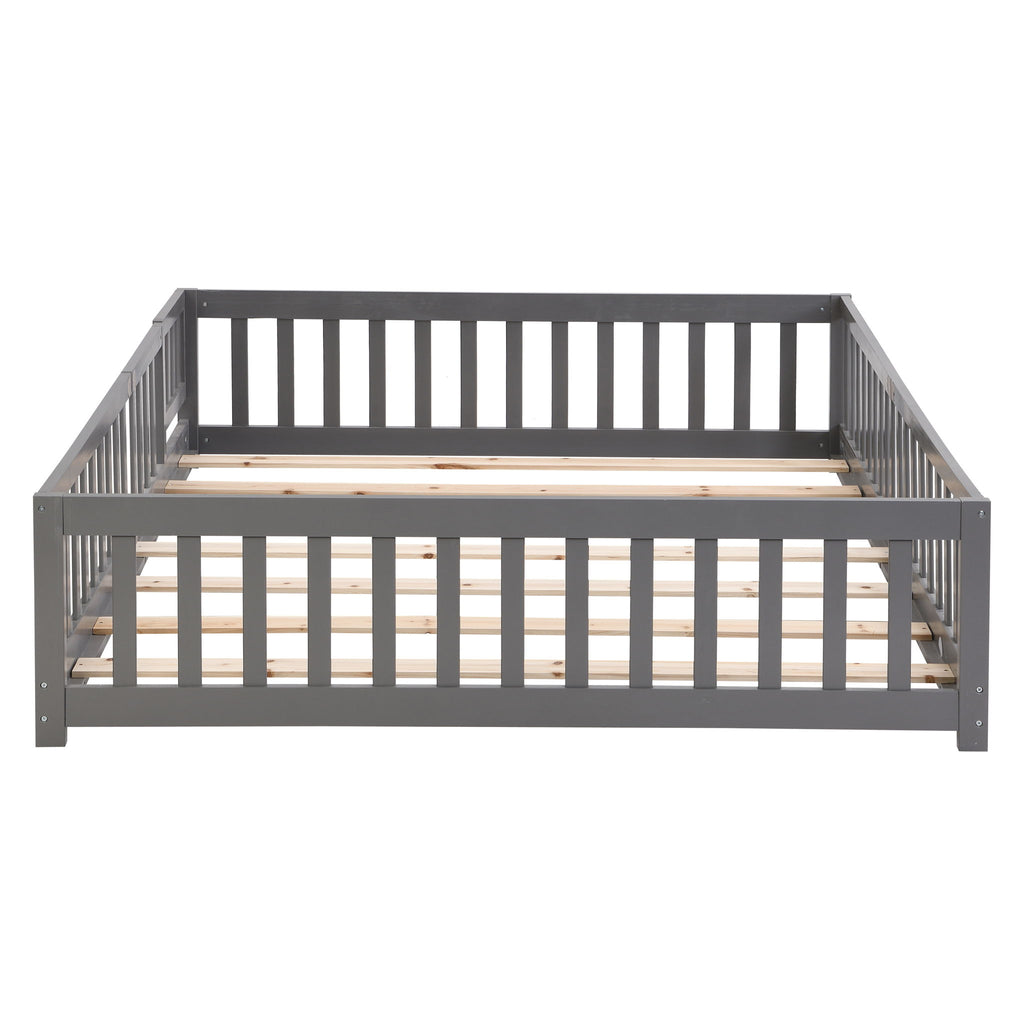 Solid Floor Bed With Door And Fence For Children