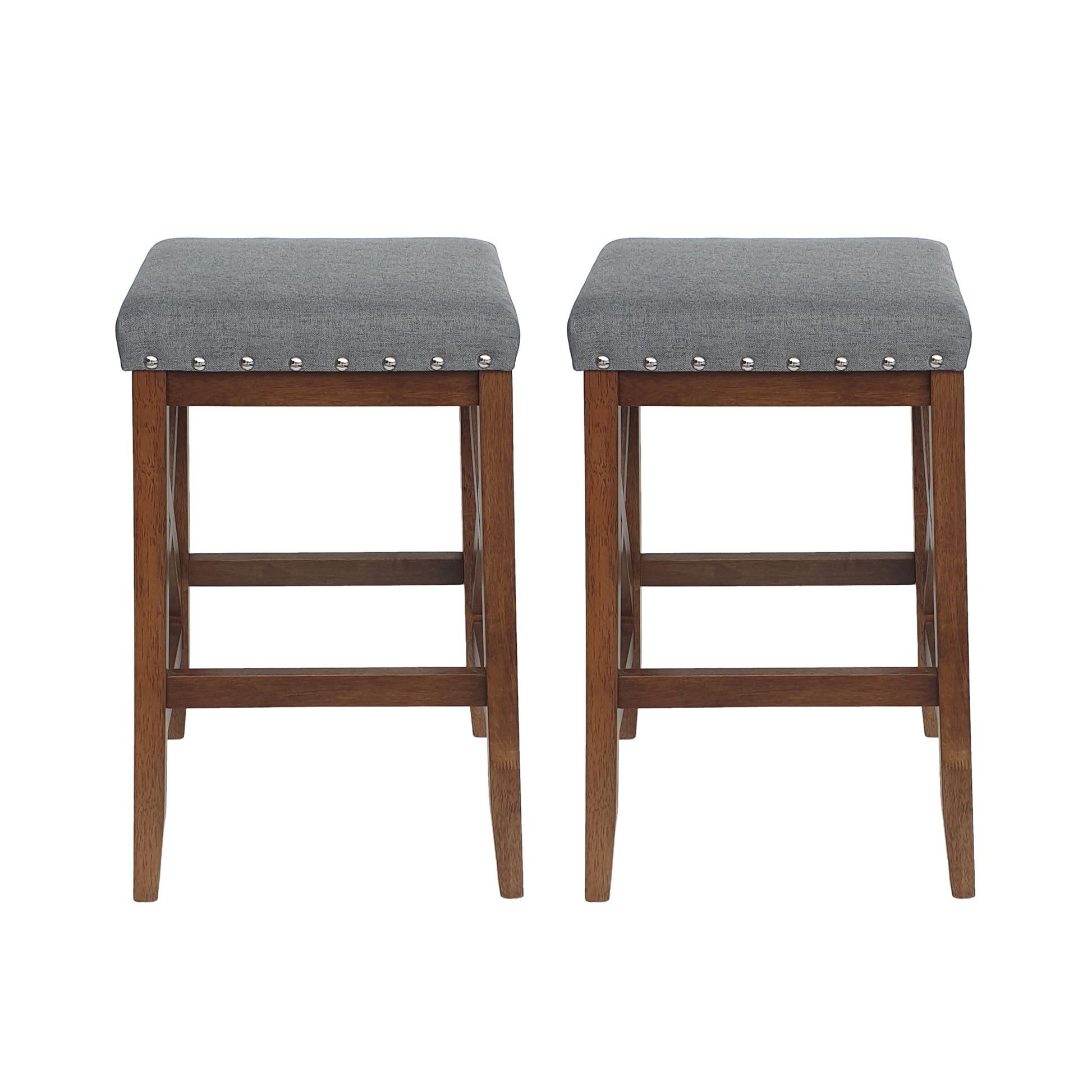 Upholstered Bar Stool With Nailhead Trim And X Frame Design (Set of 2) - Charcoal