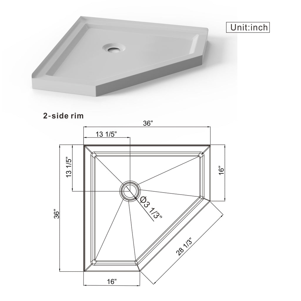 Neo Angle Corner Drain Shower Base - White