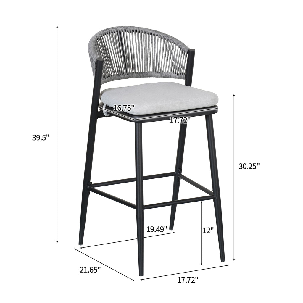 Outdoor Bar Height Metal Frame Counter Stools With Scallop Shaped Backrest & Water Resistant Cushions